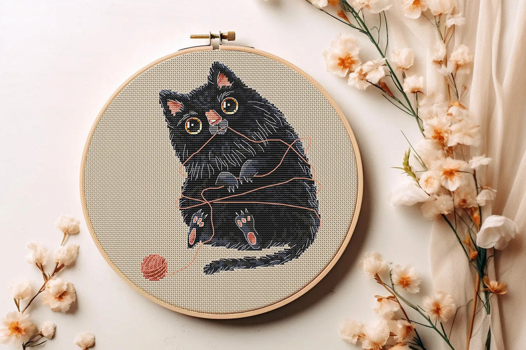 Black Cat with a Clew - PDF Cross Stitch Pattern