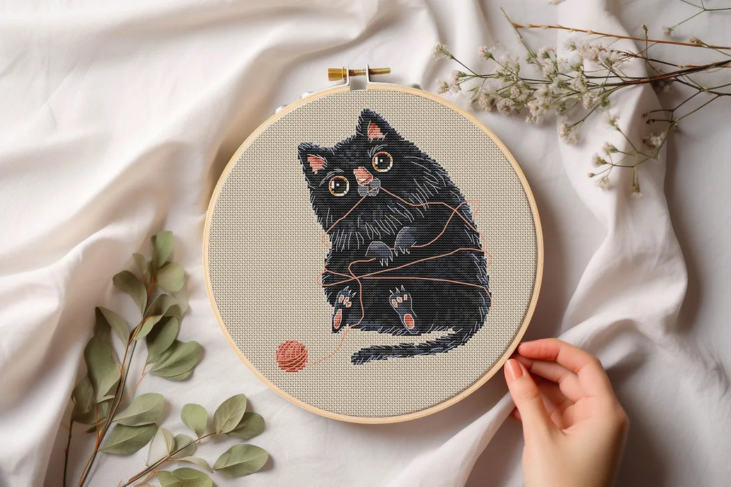 Black Cat with a Clew - PDF Cross Stitch Pattern