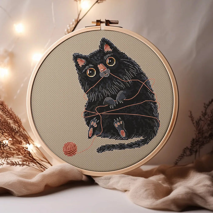 Black Cat with a Clew - PDF Cross Stitch Pattern