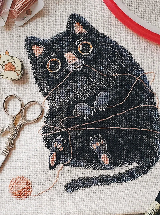 Black Cat with a Clew - PDF Cross Stitch Pattern