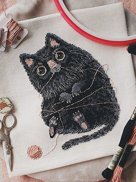 Black Cat with a Clew - PDF Cross Stitch Pattern