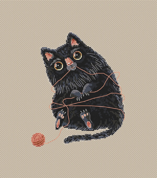 Black Cat with a Clew - PDF Cross Stitch Pattern