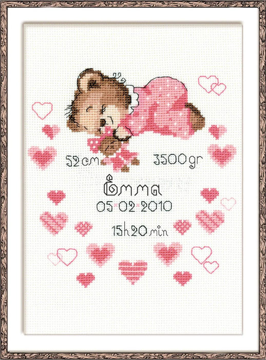 Girls Birth Announcement R1123 Counted Cross Stitch Kit