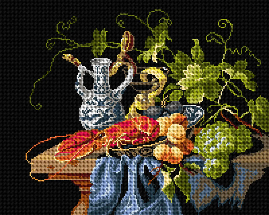 Gobelin canvas for halfstitch without yarn after Laurens Craen - Still Life with Lobster, Fruit and Chinese Porcelain 3454M