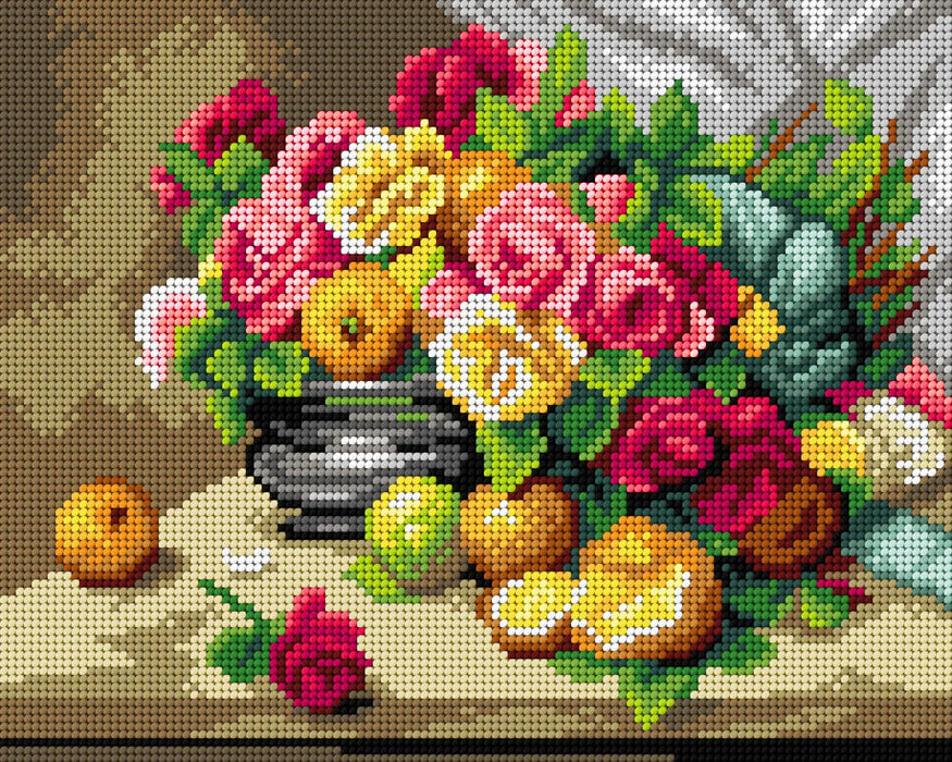 Gobelin canvas for halfstitch without yarn after Georges Jeannin - Still Life of Roses and Citrus Fruit 3472H