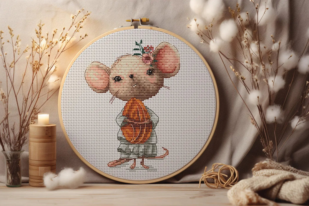 Mouse with a Nut - PDF Cross Stitch Pattern