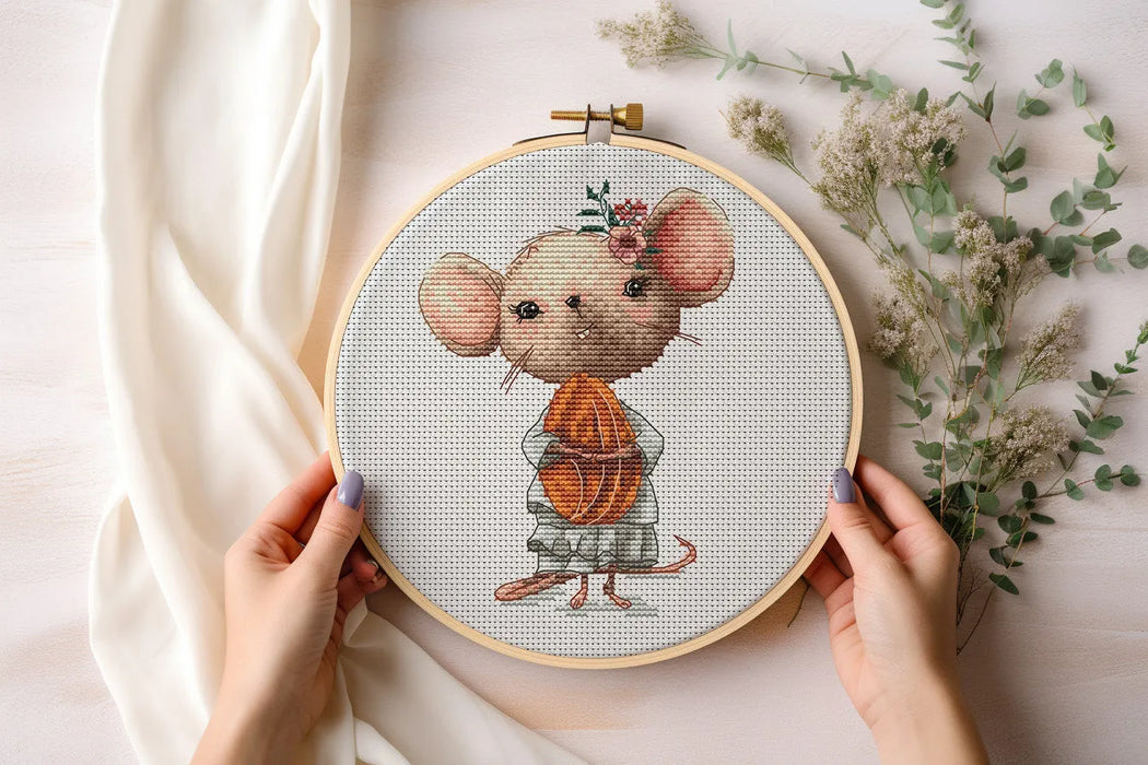 Mouse with a Nut - PDF Cross Stitch Pattern