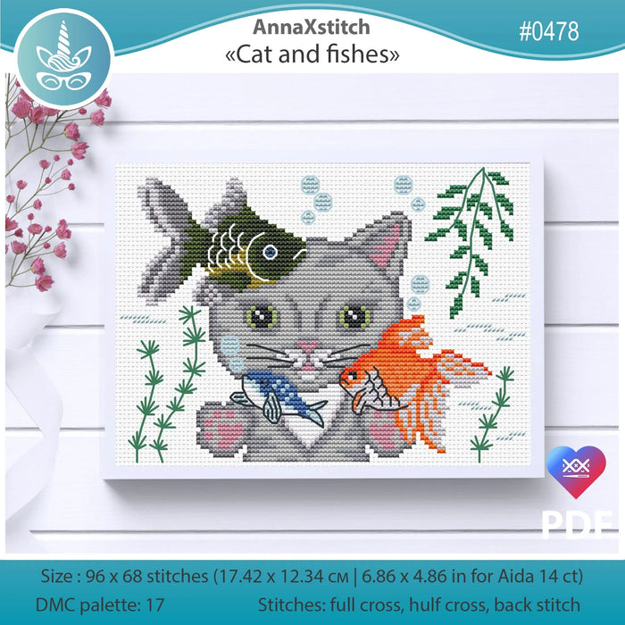 Cat and fishes - PDF Cross Stitch Pattern