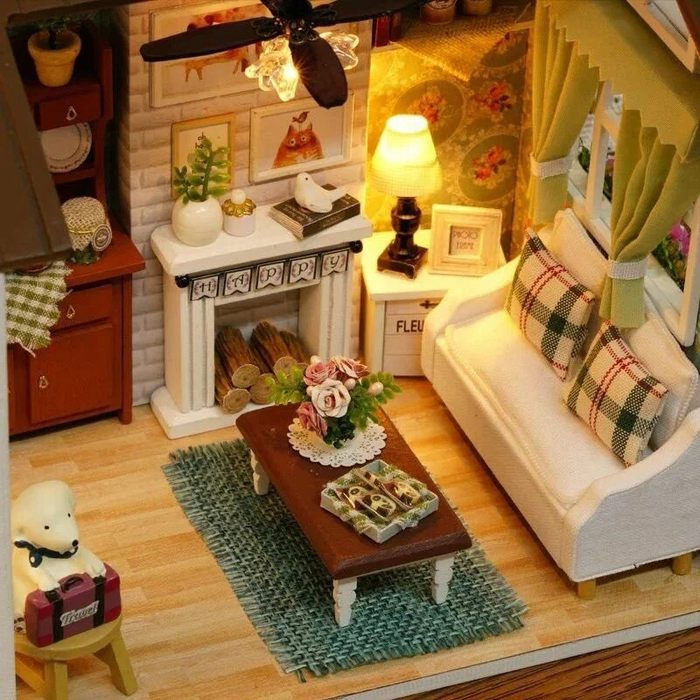 Miniature Wizardi Roombox Kit - Cozy Cottage Living Room Dollhouse Kit