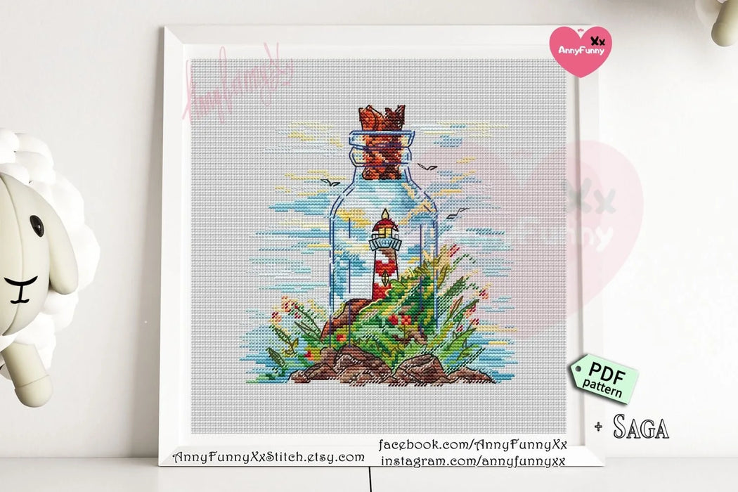 Lighthouse in Bottle - PDF Cross Stitch Pattern