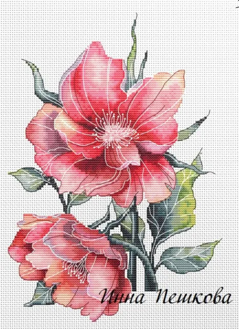 Blues Wild Rose - PDF Cross Stitch Pattern