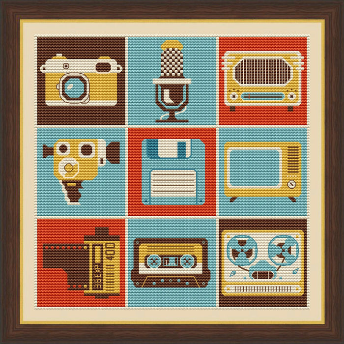 Retro media collage - PDF Cross Stitch Pattern