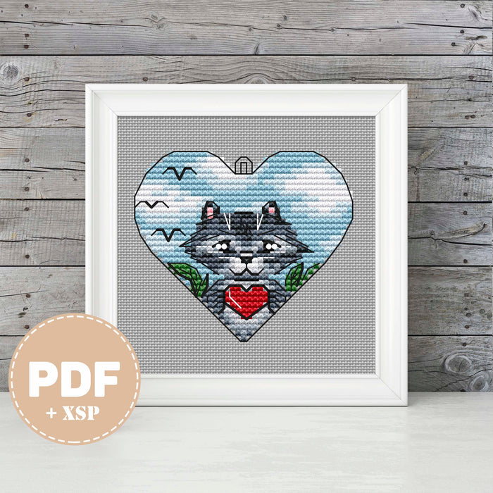 Raccoon in Love - PDF Cross Stitch Pattern