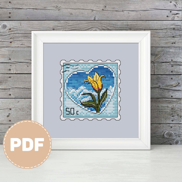 Tulipa kaufmanniana. Post Stamps - PDF Cross Stitch Pattern