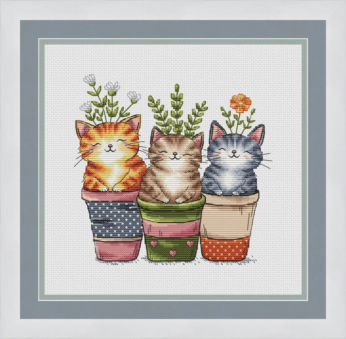 Cats in flower pots - PDF Cross Stitch Pattern