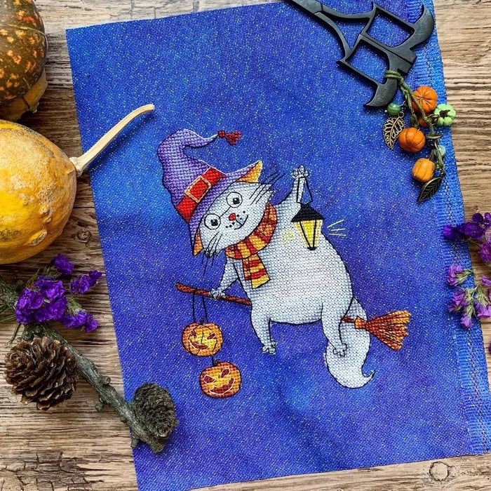 Cat on Broom - PDF Cross Stitch Pattern