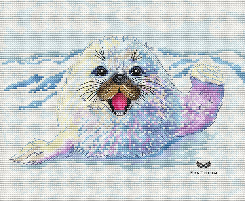 Watercolor seal pup - PDF Cross Stitch Pattern