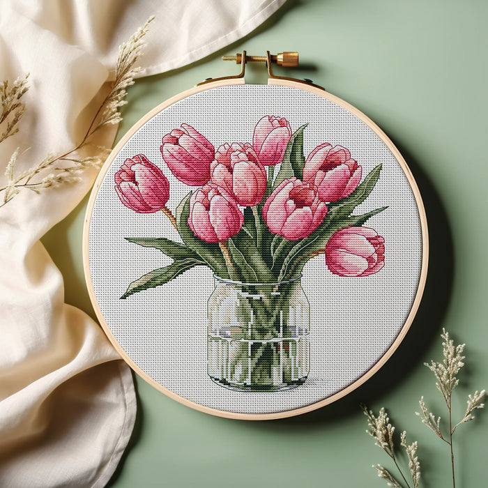 Pink Tulip Bouquet - PDF Cross Stitch Pattern