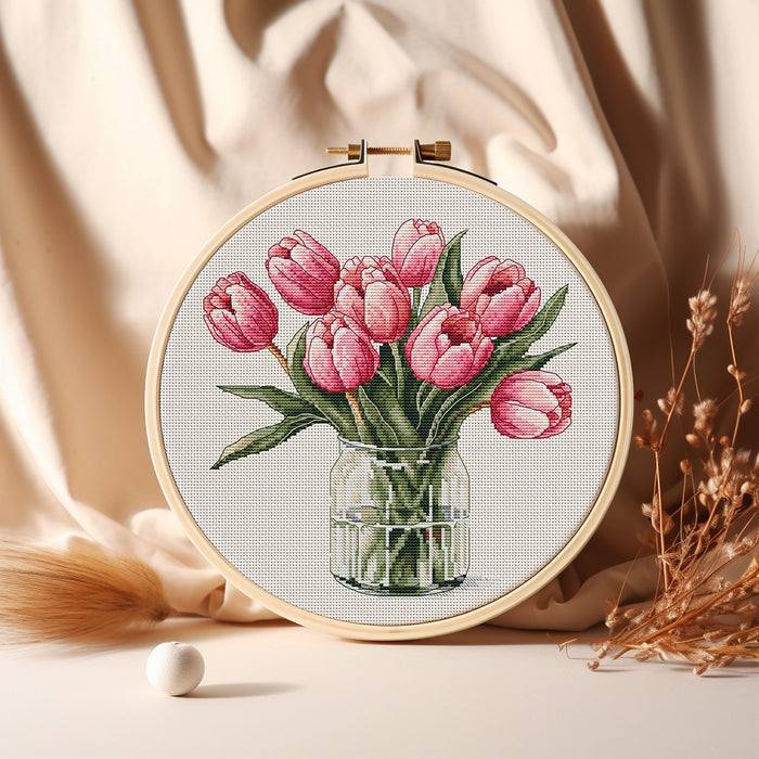 Pink Tulip Bouquet - PDF Cross Stitch Pattern
