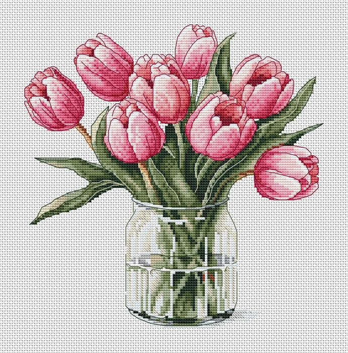 Pink Tulip Bouquet - PDF Cross Stitch Pattern