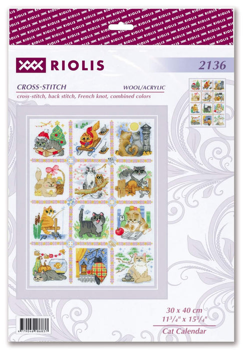 Cat Calendar 2136R Counted Cross Stitch Kit - Wizardi