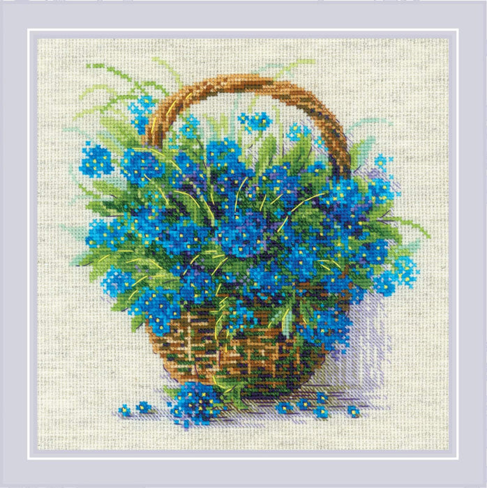 Forget Me Nots in a Basket 2170R Counted Cross Stitch Kit - Wizardi