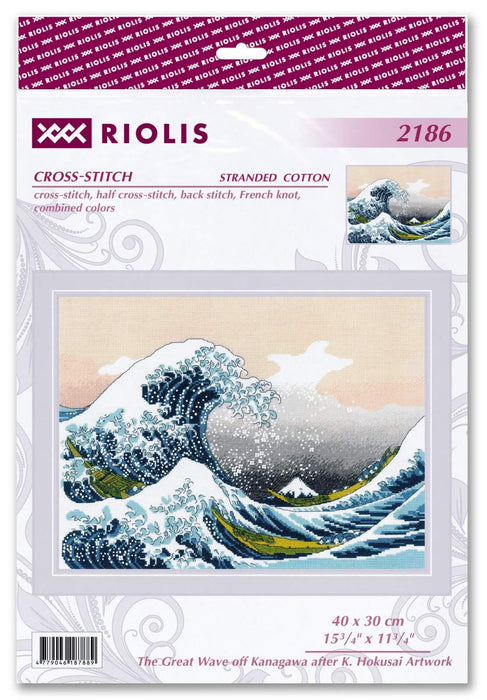 The Great Wave off Kanagawa after K. Hokusai Artwork 2186R Counted Cross Stitch Kit - Wizardi