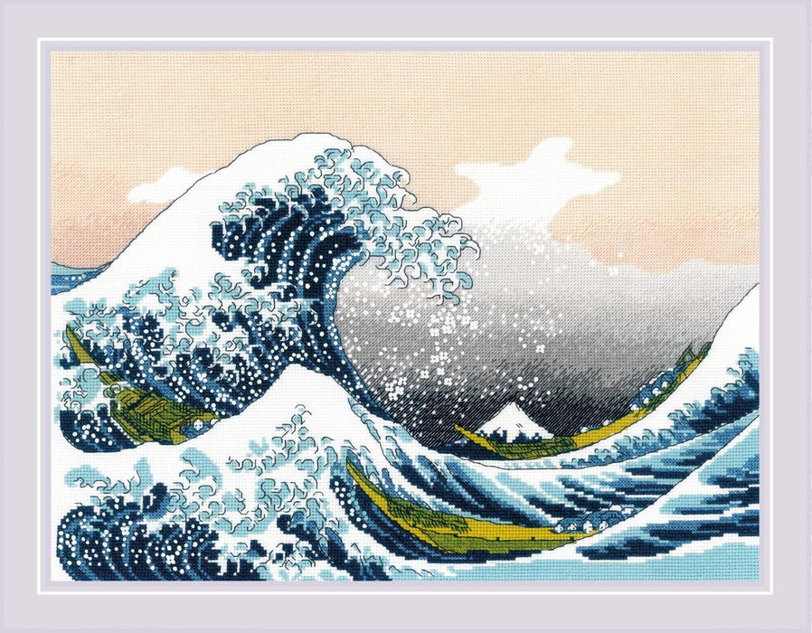 The Great Wave off Kanagawa after K. Hokusai Artwork 2186R Counted Cross Stitch Kit - Wizardi