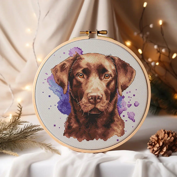 Watercolor Chocolate Labrador - PDF Cross Stitch Pattern