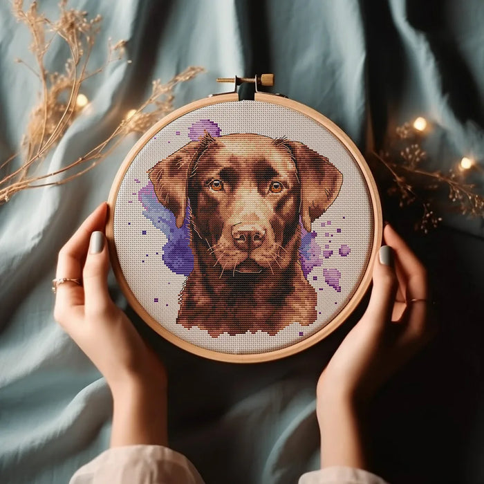 Watercolor Chocolate Labrador - PDF Cross Stitch Pattern