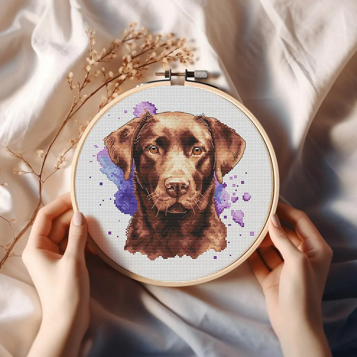 Watercolor Chocolate Labrador - PDF Cross Stitch Pattern