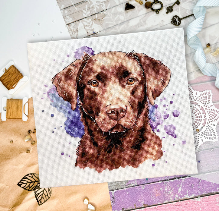 Watercolor Chocolate Labrador - PDF Cross Stitch Pattern