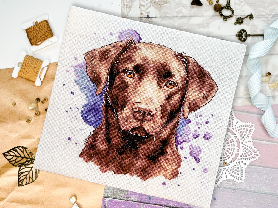 Watercolor Chocolate Labrador - PDF Cross Stitch Pattern