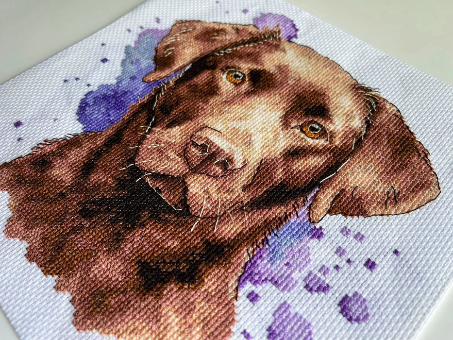 Watercolor Chocolate Labrador - PDF Cross Stitch Pattern