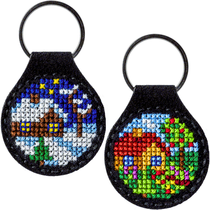 Seasonal House Key Chain Cross-stitch kit on artificial leather FLHL-012