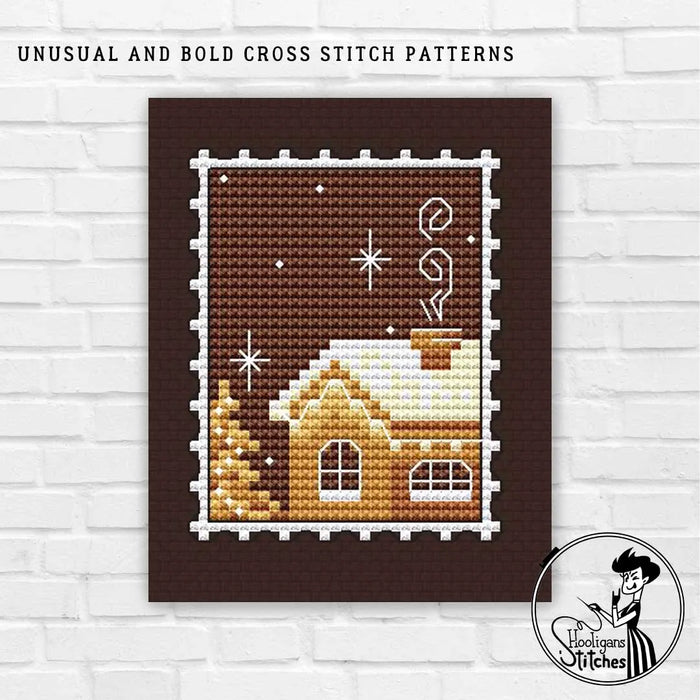 Postage stamp. Gingerbread house - PDF Cross Stitch Pattern