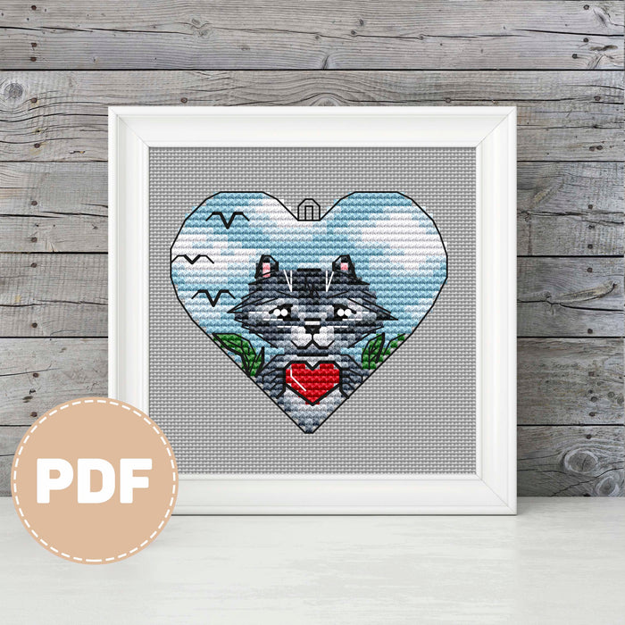 Raccoon in Love - PDF Cross Stitch Pattern