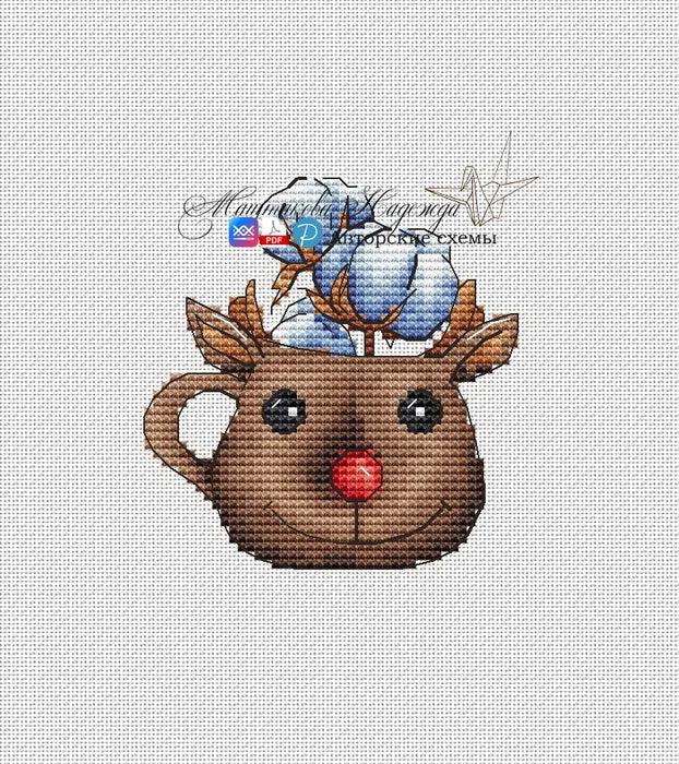 A Fawn cup. Winter - PDF Cross Stitch Pattern