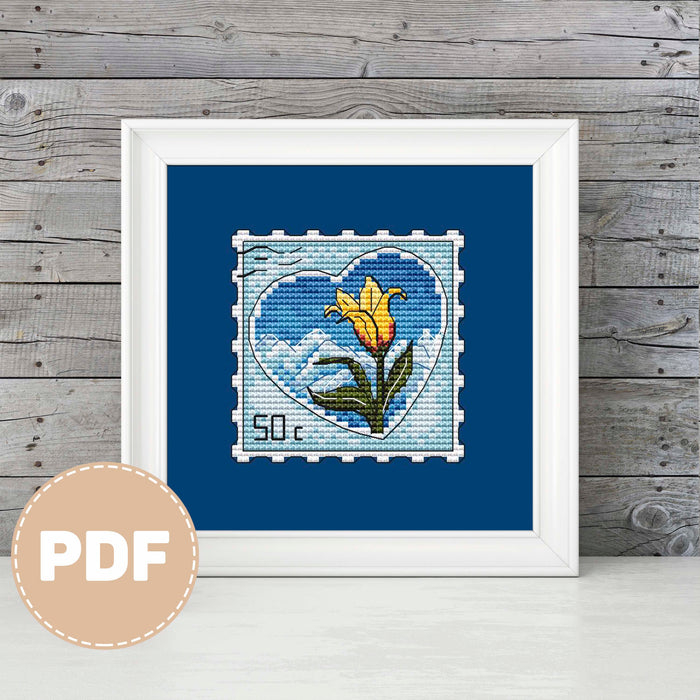 Tulipa kaufmanniana. Post Stamps - PDF Cross Stitch Pattern