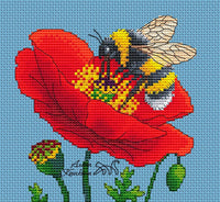 Bee on a Poppy - PDF Cross Stitch Pattern