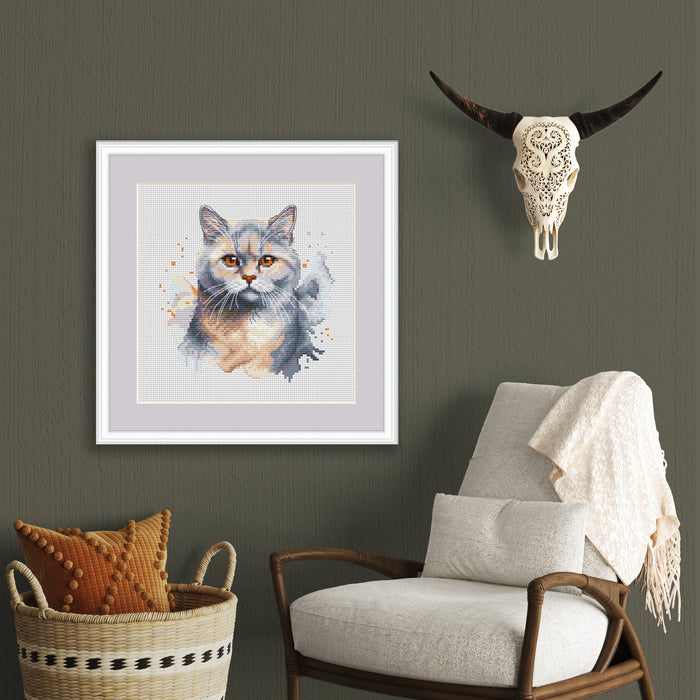 Watercolor British Shorthair - PDF Cross Stitch Pattern