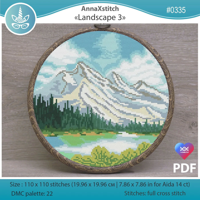 Round Landscapes. Landscape 3 - PDF Cross Stitch Pattern