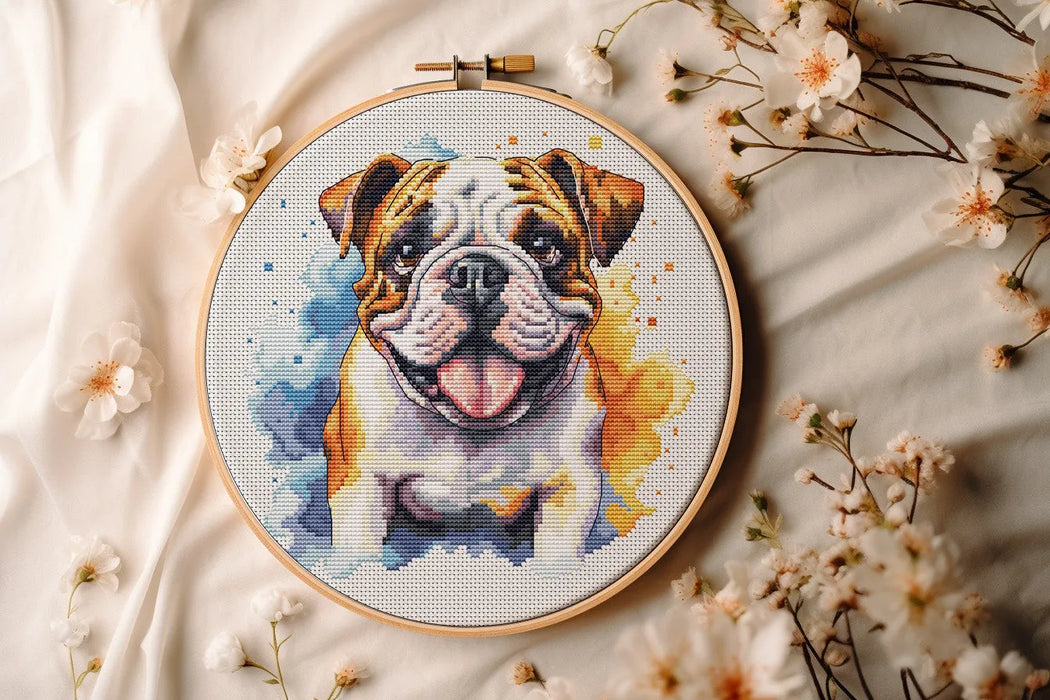 Watercolor English Bulldog - PDF Cross Stitch Pattern