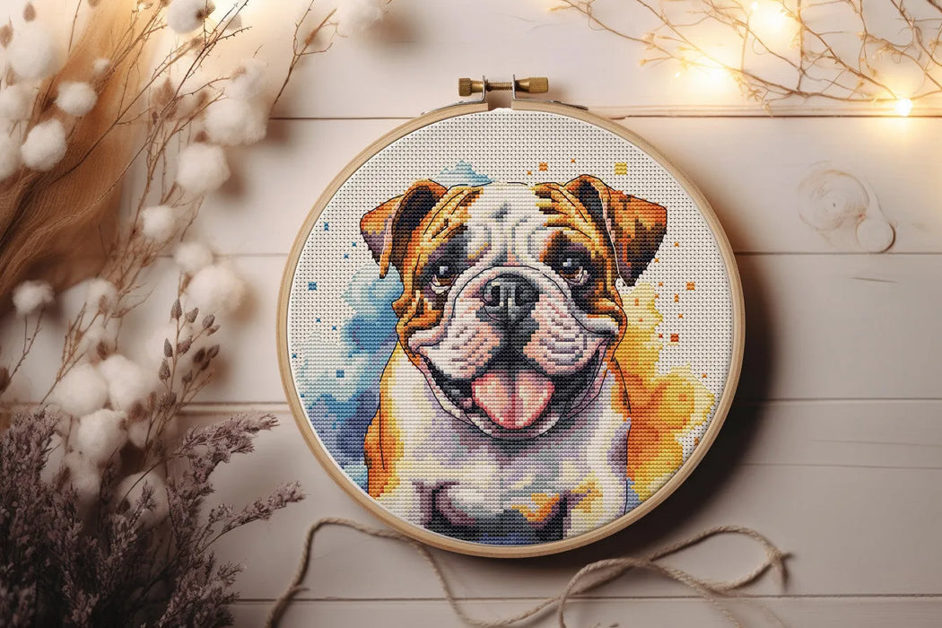 Watercolor English Bulldog - PDF Cross Stitch Pattern