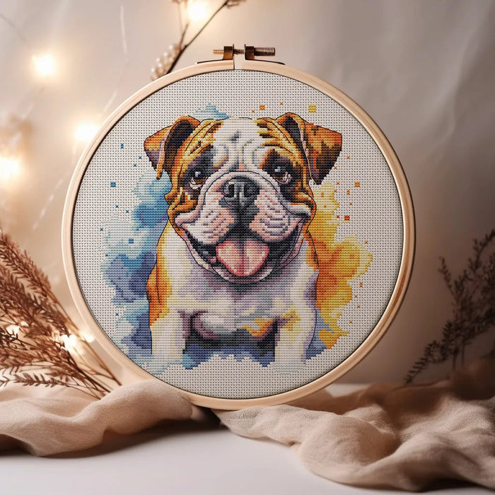 Watercolor English Bulldog - PDF Cross Stitch Pattern