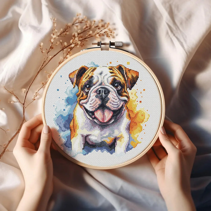 Watercolor English Bulldog - PDF Cross Stitch Pattern