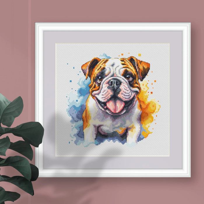 Watercolor English Bulldog - PDF Cross Stitch Pattern