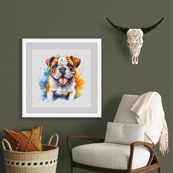 Watercolor English Bulldog - PDF Cross Stitch Pattern