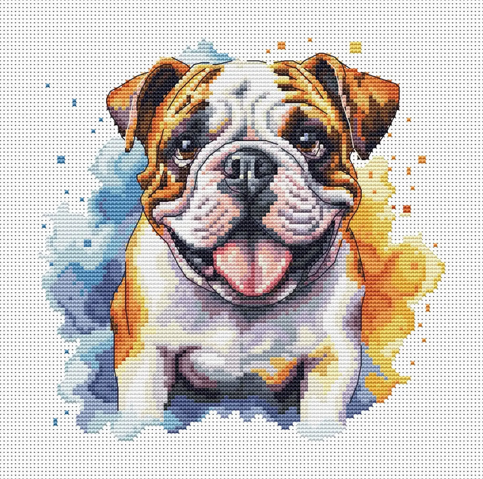 Watercolor English Bulldog - PDF Cross Stitch Pattern