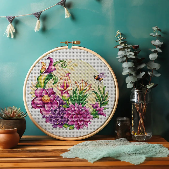 Flowers and Bee - PDF Cross Stitch Pattern